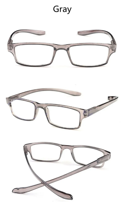 Ultralight self-hanging reading glasses with flexible, bendable frames, shatterproof polycarbonate lenses, and a stylish mirrored finish