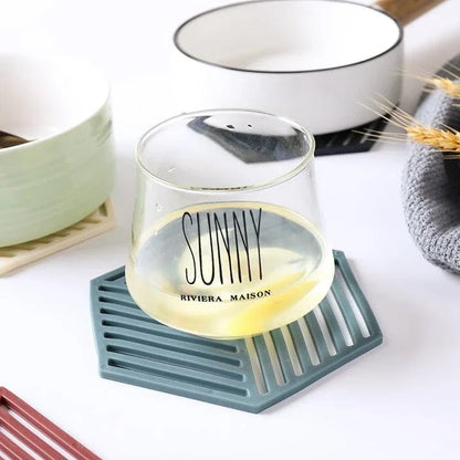 Trendha's stylish geometric cup coasters made from durable, eco-friendly rubber to protect your surfaces