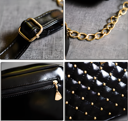 Chic women's fashion purse made of premium PU leather with diamond stitching and gold studs