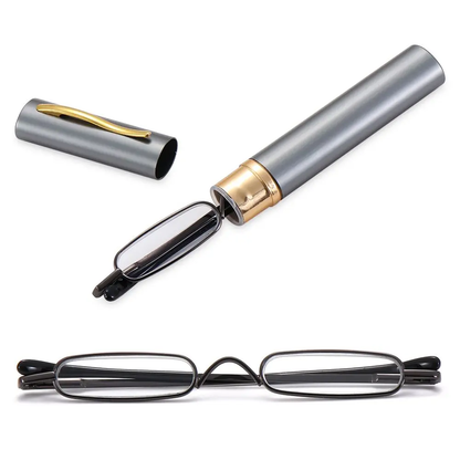 Stylish metal reading glasses with a premium tube case, available in various metallic shades to suit the modern Kiwi lifestyle.