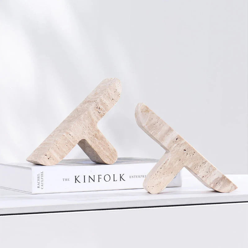 Elegant and Practical Travertine Bookends for Kiwi Homes - Natural Stone Decor for Bookshelves and Mantels