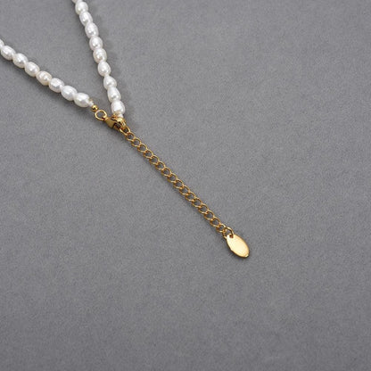 Trendha Natural Freshwater Pearl Necklace with Adjustable 18K Gold-Plated Chain