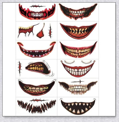 Set of 12 Halloween-themed temporary tattoo stickers in various spooky designs