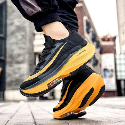 Stylish and breathable air cushion sports shoes for men with a lace-up design and thick rubber foam sole