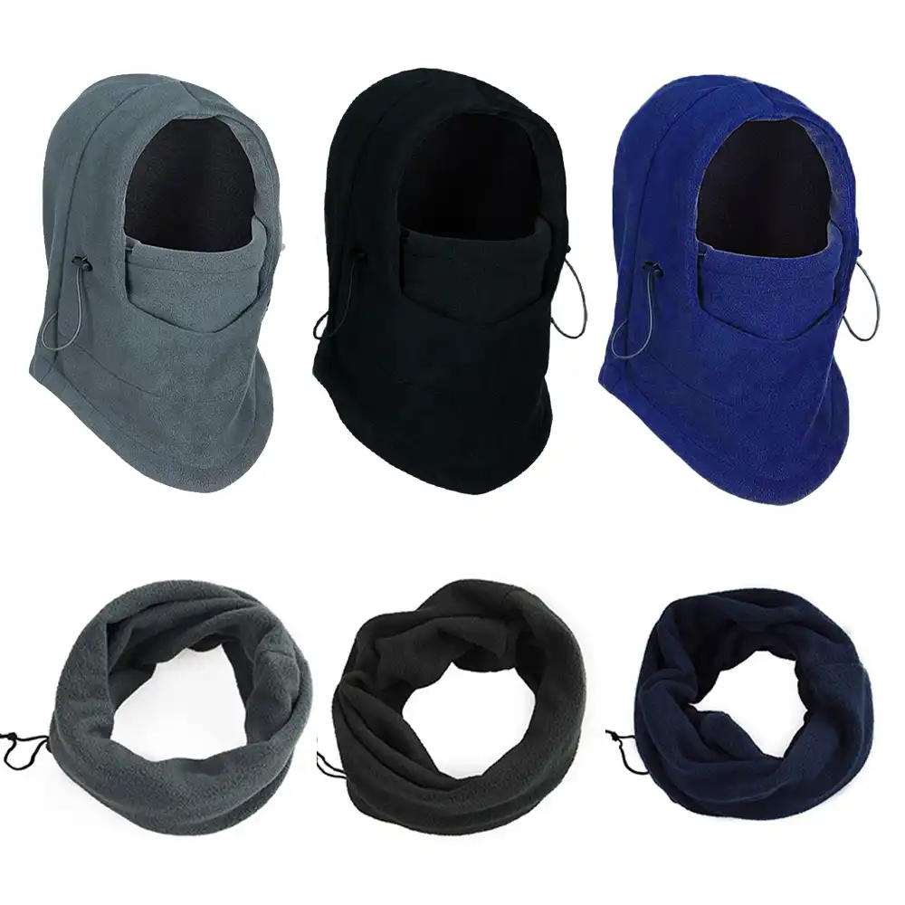 Thermal fleece face mask with full head, neck, and face coverage for winter protection