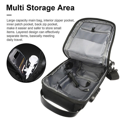 Durable waterproof crossbody bag with anti-theft features, USB charging, and spacious storage