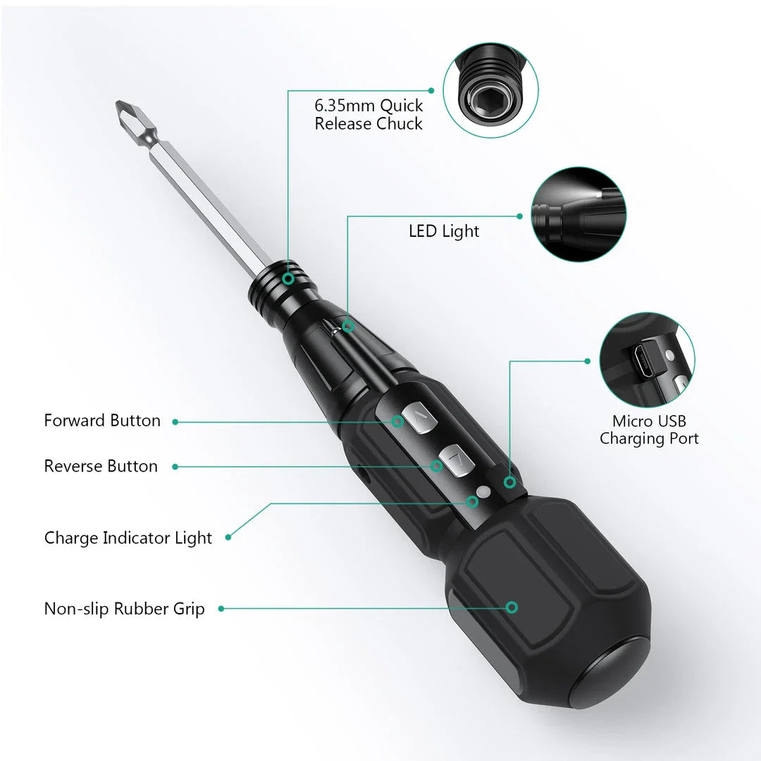 9-in-1 Cordless Rechargeable Screwdriver with LED Lights - Versatile Kiwi DIY Tool for Home Improvements and Repairs