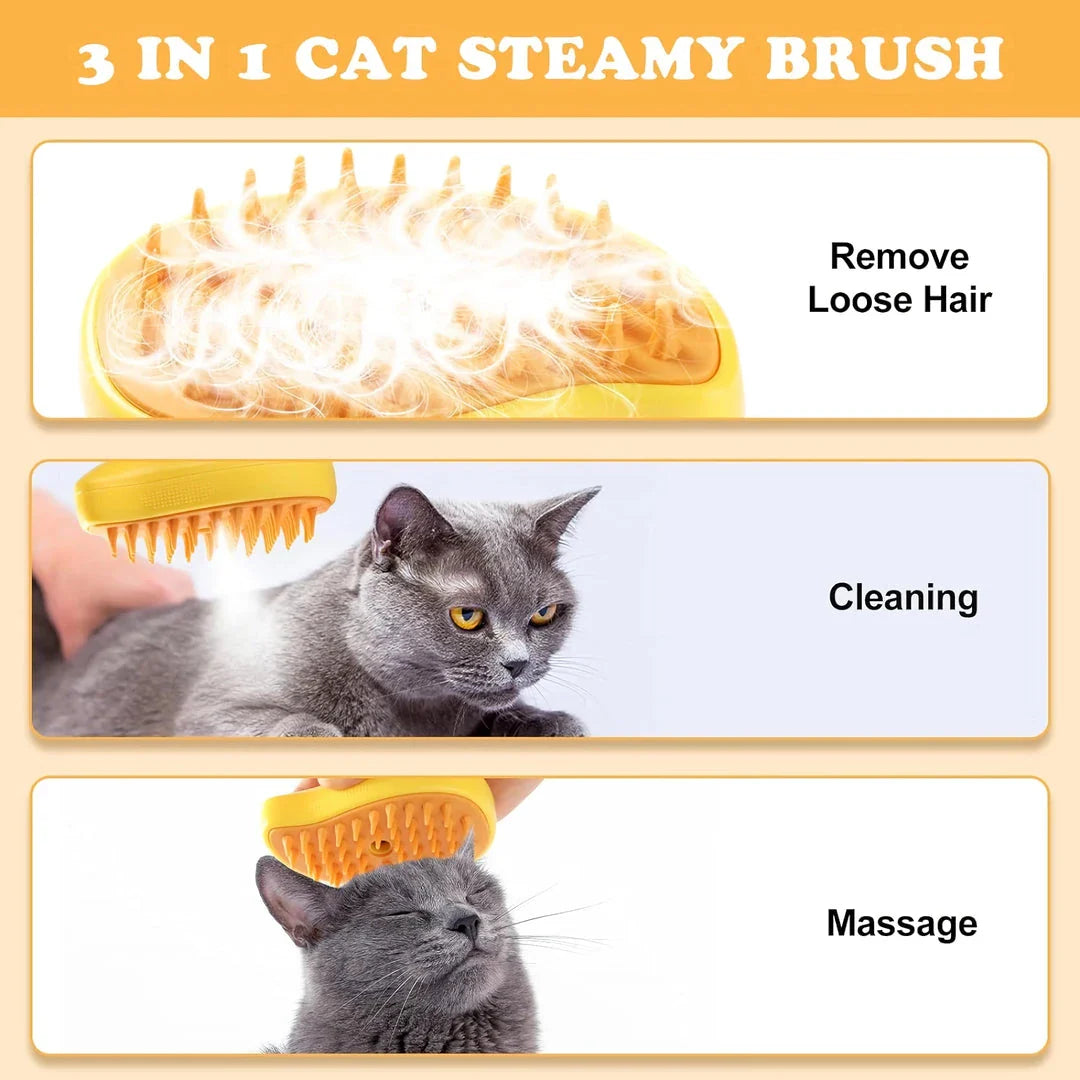 3-in-1 Electric Spray Cat Brush with Cute Mango Design, Ideal for Grooming Cats and Dogs Year-Round