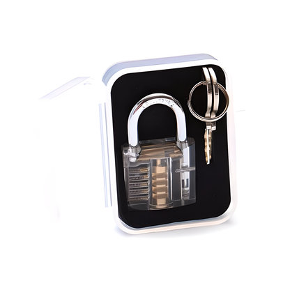 Concealed LockPicks Set with transparent practice lock and credit card-sized pick set case