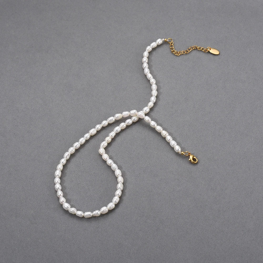 Trendha Natural Freshwater Pearl Necklace with Adjustable 18K Gold-Plated Chain