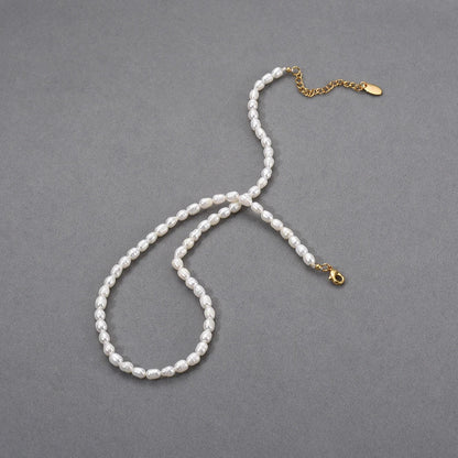 Trendha Natural Freshwater Pearl Necklace with Adjustable 18K Gold-Plated Chain