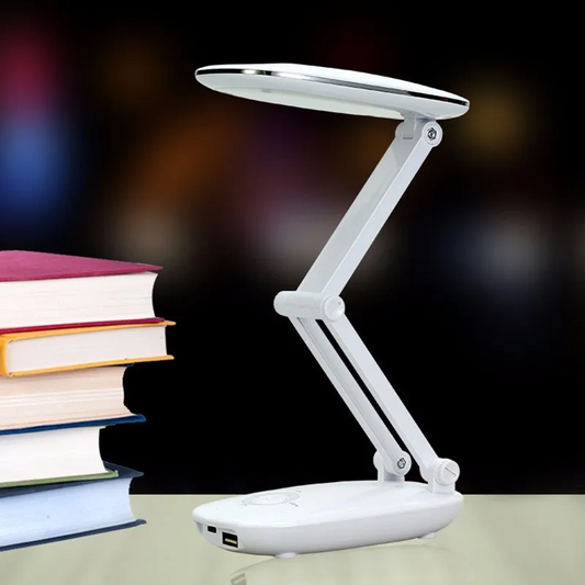 Versatile rechargeable smart LED desk lamp with built-in power bank and USB charging port