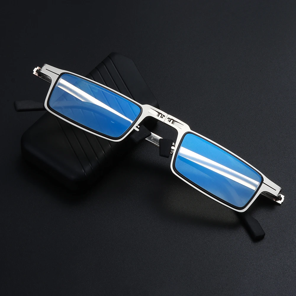 Anti-Blue Light Foldable Metal Reading Glasses with Stainless Steel Frame and Polycarbonate Lenses for Eye Protection