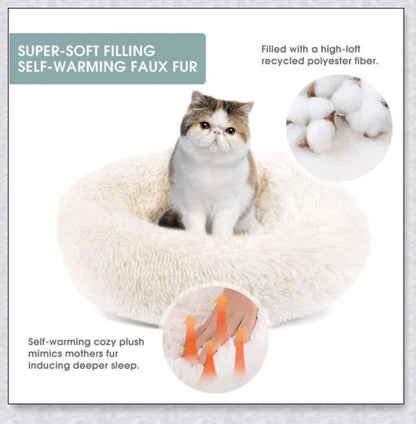 Cosy and Cloudlike Cat Bed in White and Dark Grey colours, featuring a raised rim design for your cat's comfort and security