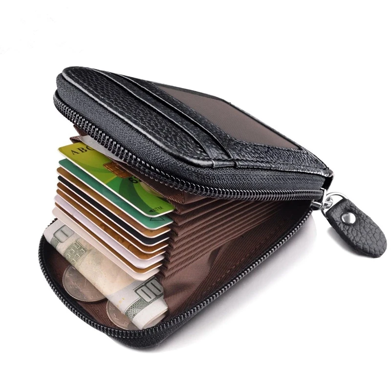 Compact PU leather wallet with multiple card slots, cash slots, and external pockets for easy organization