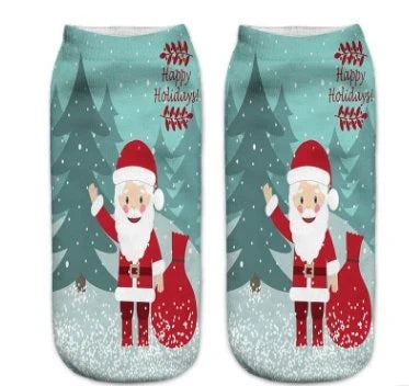 3D printed Christmas socks in a low-cut ankle style, made with premium polyester fiber for comfort and durability.