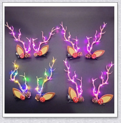 Festive Blinking Hair Clip with twinkling LED lights and adorable antler design for Christmas celebrations