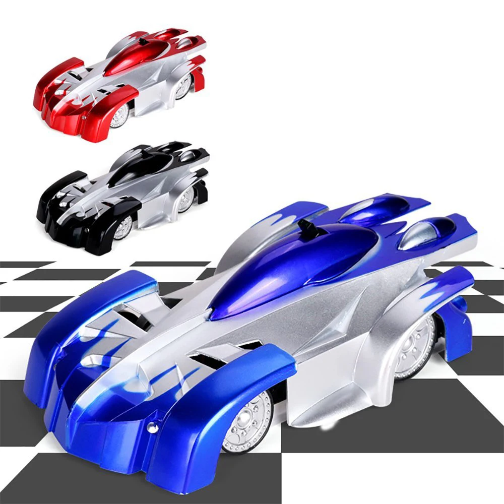 Gravity-defying RC wall climbing race car with suction technology, racing on a smooth surface