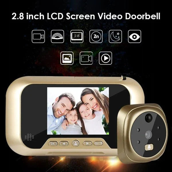 2.8-inch gold video doorbell with infrared night vision and wide angle lens for comprehensive home security