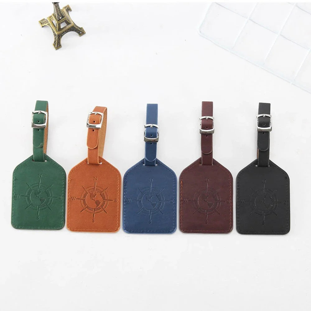 Compass Leather Luggage Tag with Geometric Design, Ideal for Kiwi Travellers