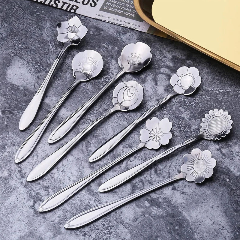 Shopfluxpro NZ Elegant 8-Piece Flower Spoon Set for Afternoon Tea