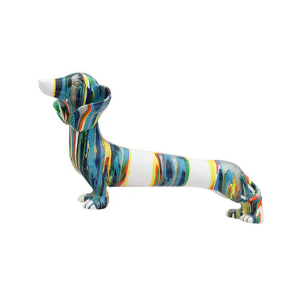 Colorful resin dachshund dog ornament with a vibrant, Kiwi-inspired design for home decor