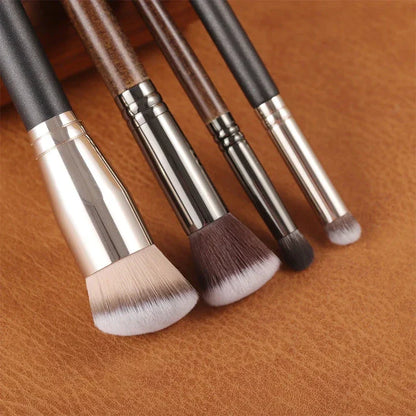 4-in-1 Professional Makeup Brush Set with Synthetic Fibers and Wooden Handles