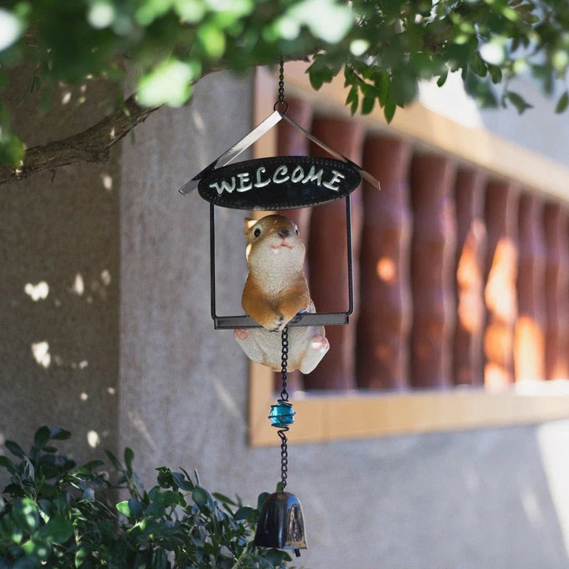 A charming resin rabbit garden pendant decoration with intricate hand-painted details, perfect for adding whimsy and enchantment to outdoor spaces.