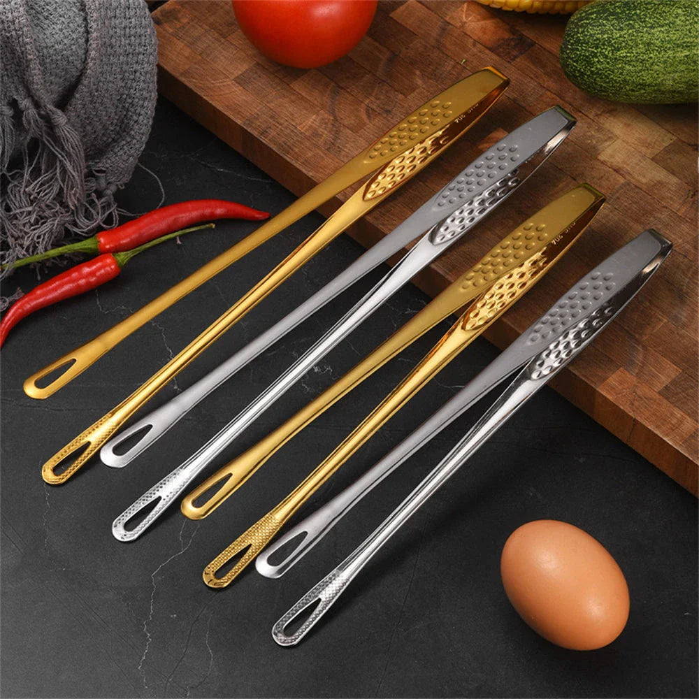 Premium 304 stainless steel grill tongs with a sleek, modern design for secure gripping and easy cleaning