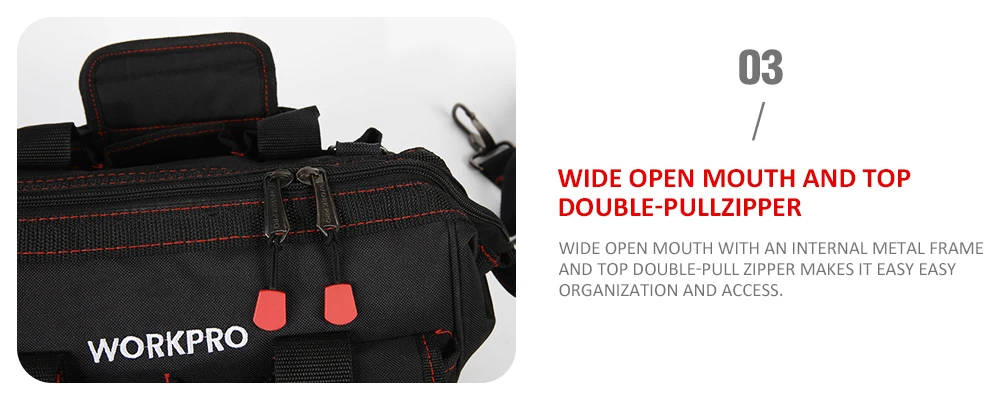 WORKPRO™ 600D Tool Shoulder Bag with large interior capacity, multiple exterior pockets, and durable polyester construction for Kiwi tradies