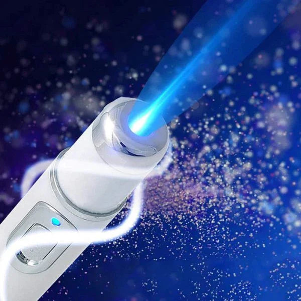 Blue light therapy pen with silicone tip for treating spider veins and acne on face, arms, and legs