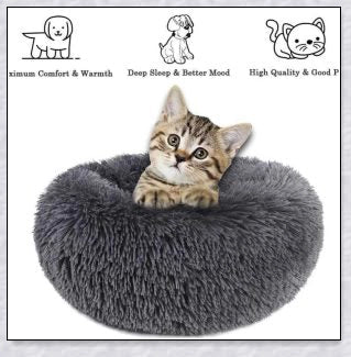 Cosy and Cloudlike Cat Bed in White and Dark Grey colours, featuring a raised rim design for your cat's comfort and security