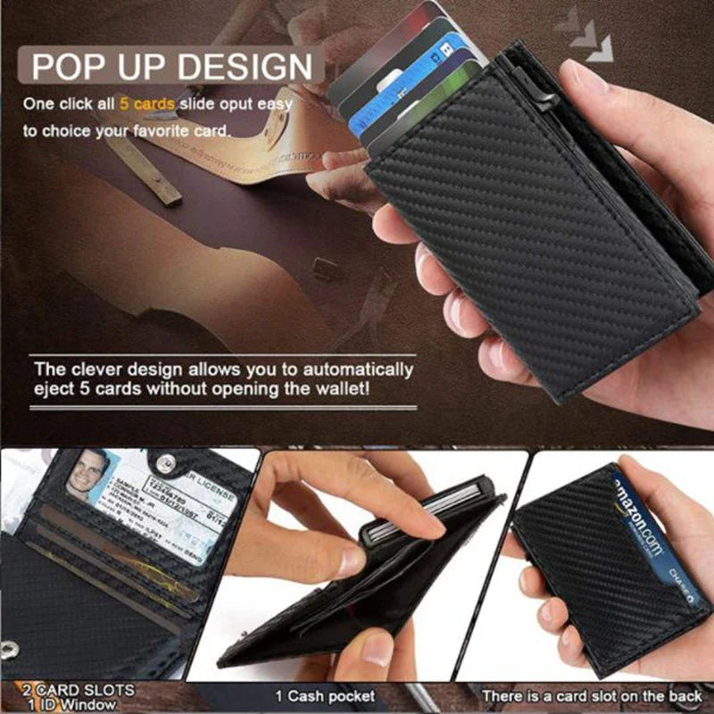 Shopfluxpro NZ Anti-Magnetic Aluminum Box Card Clip Buckle Cowhide Money Clip Automatic Card Bag