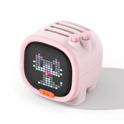 Stylish Bluetooth Pixel Alarm Clock with vibrant display, wireless audio, and compact, portable design