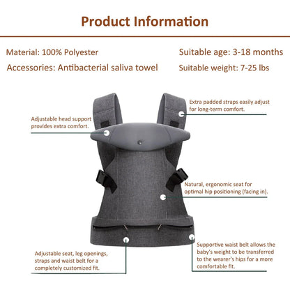 Ergonomic 4-in-1 baby carrier in gray, designed for comfort and convenience for Kiwi parents and their growing children