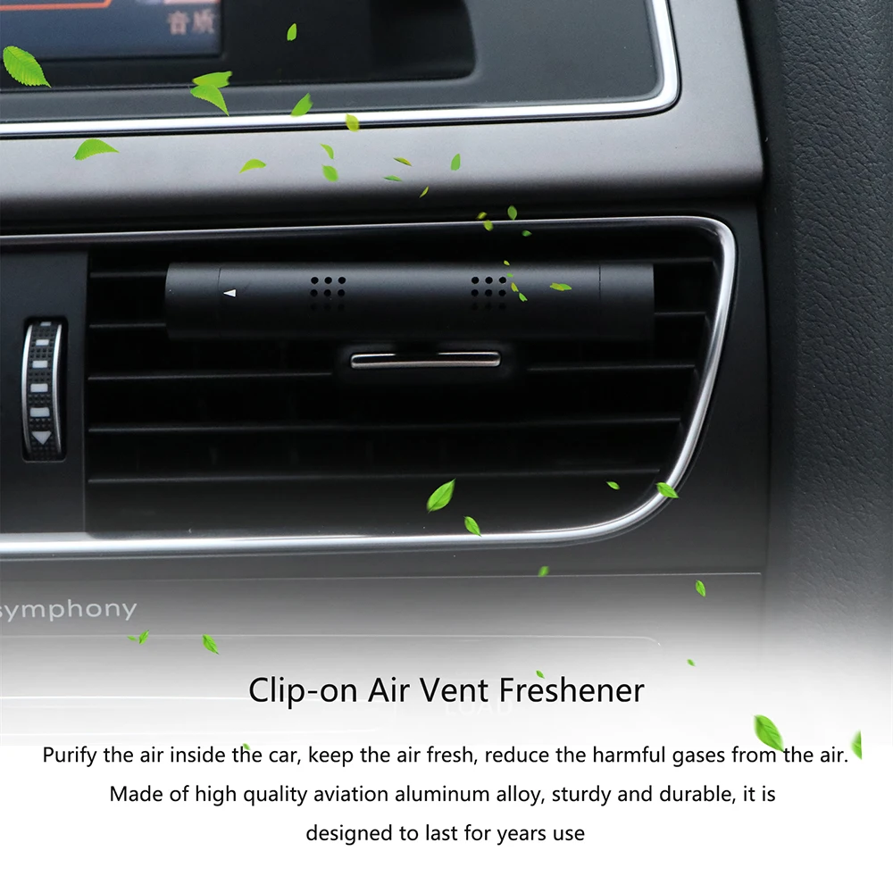 Stylish Clip-on Car Air Freshener with Premium Aroma Stick in Black, Gold, and Silver Colors