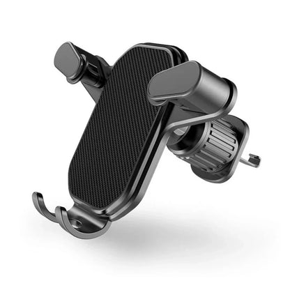 360-degree rotation car phone holder with secure hook-type base and arc groove design for stable and hands-free smartphone use while driving