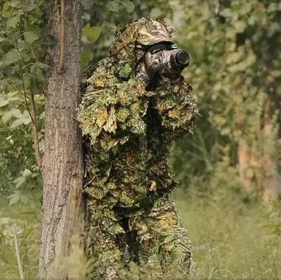 Ghillie Camouflage Camo Suit with 3D leafy design for superior concealment and all-weather performance