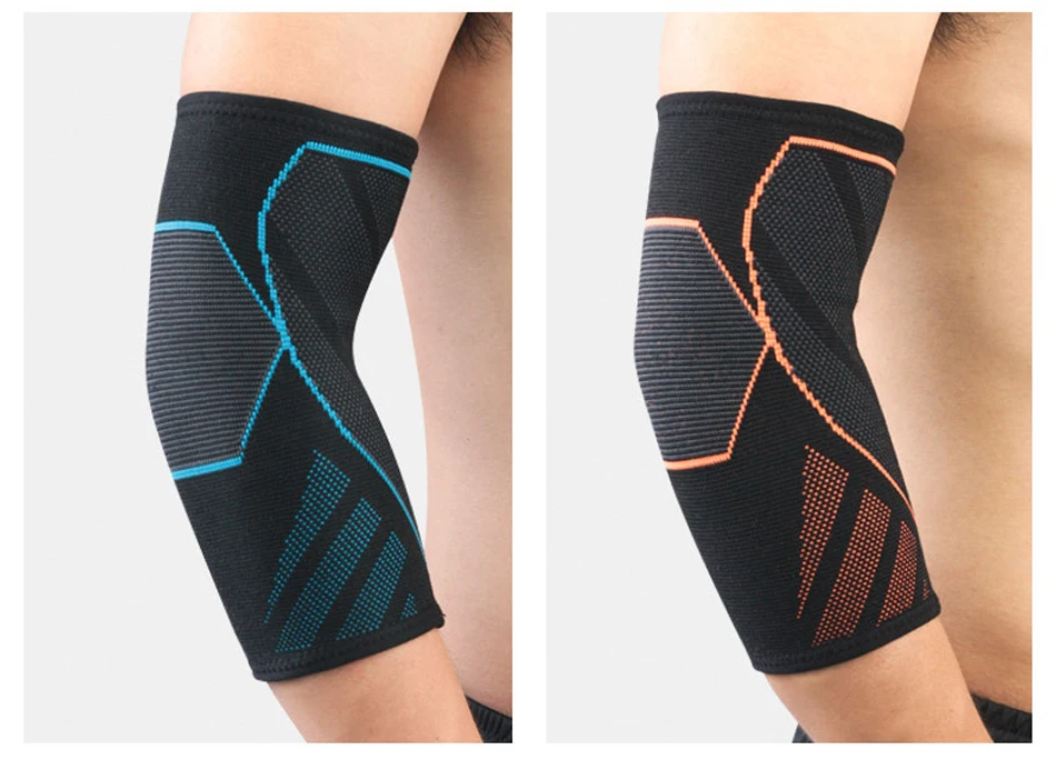 Ergonomic elbow compression sleeve in various colours, designed for injury recovery and joint protection