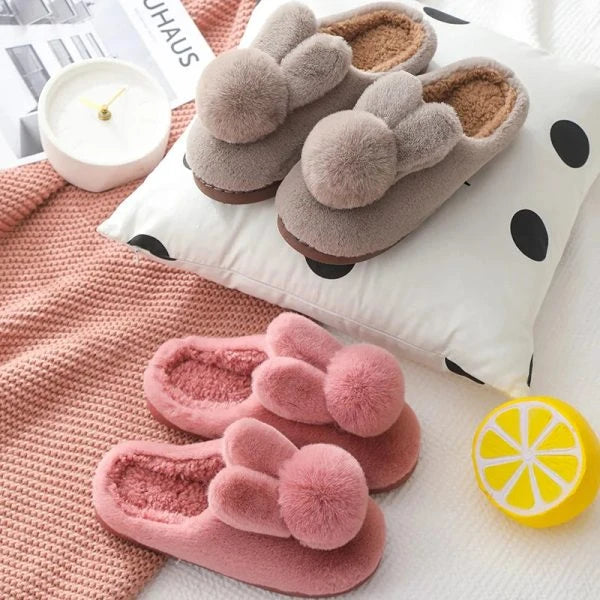 Cozy Bunny Slippers for Kiwi women, featuring plush synthetic fur lining and durable non-slip soles for ultimate indoor comfort and relaxation.