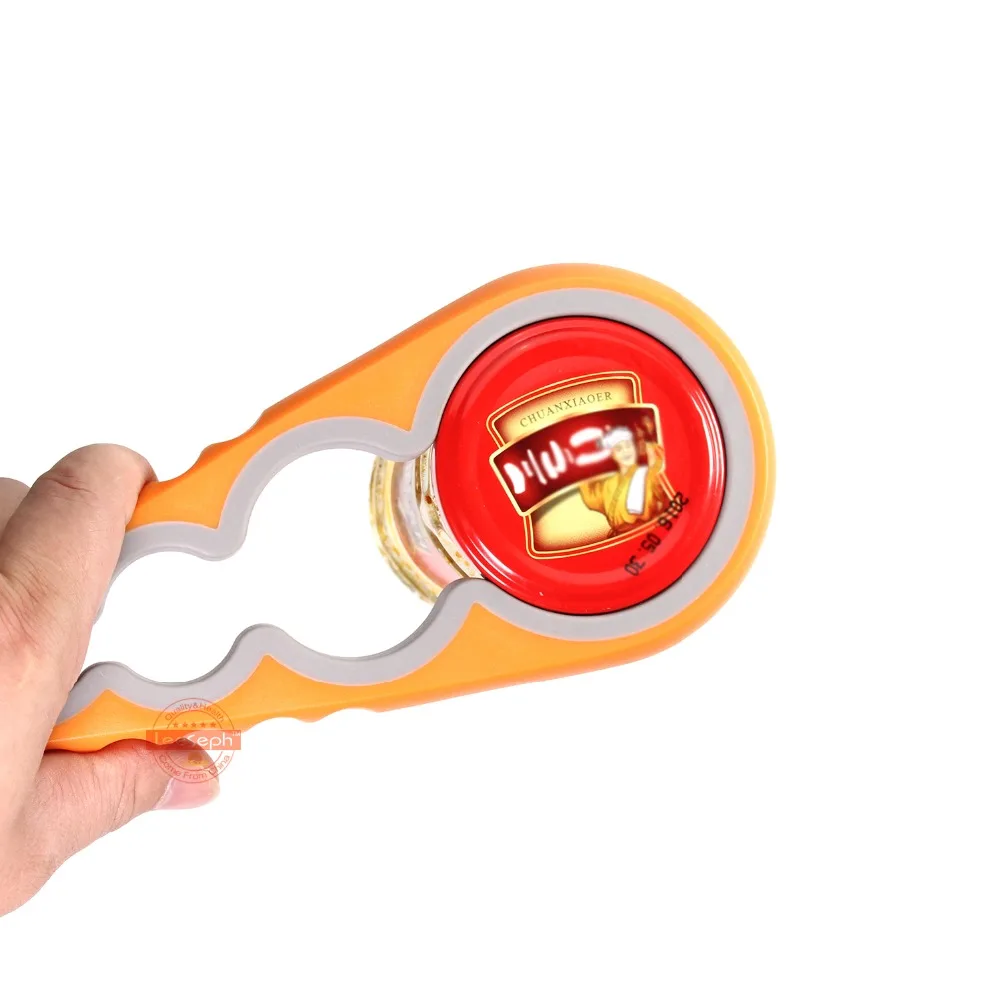 Versatile 4-in-1 Bottle and Jar Opener - a multi-purpose kitchen tool with 4 different sized openings to fit a wide range of lids and caps
