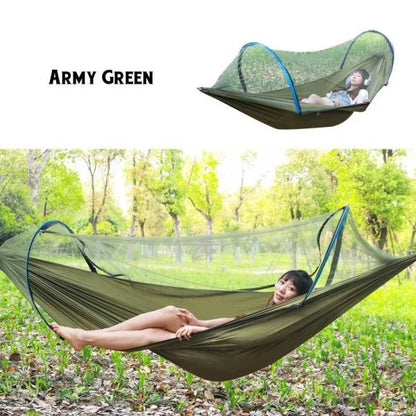 A 2-person portable hammock made with premium Kiwi materials, designed to keep mosquitoes away during outdoor adventures.