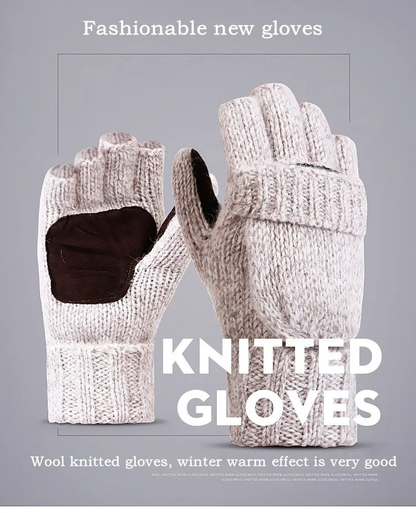 Warm and convenient woollen fingerless gloves with flip-top mittens in a range of neutral colours