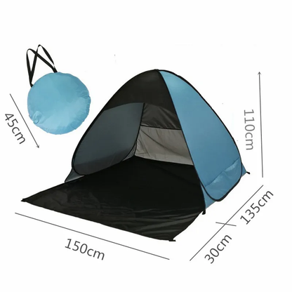 ProPop Anti-UV Easy Setup Pop-Up Tent in various colors, including Army Camouflage, Blue and Black, Blue, and Green and Yellow