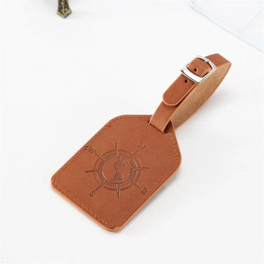 Compass Leather Luggage Tag with Geometric Design, Ideal for Kiwi Travellers