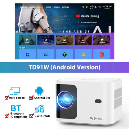 Cinematic Portable Projector with 5G WiFi and Android OS for Immersive Home Entertainment