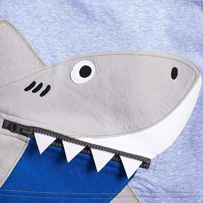 Cosy cotton cartoon t-shirt for children, featuring a shark design and short sleeves for comfortable, breathable wear.