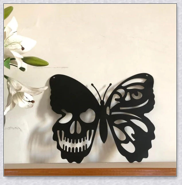 Captivating Halloween Butterfly Iron Wall Art Decoration with Striking Skeletal Wing Patterns