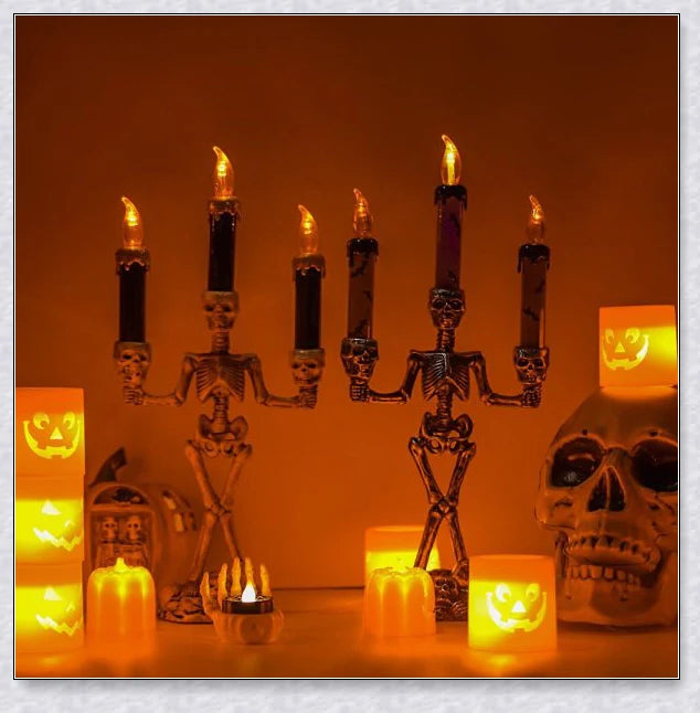 Eerie Skellight Halloween Skeleton Candlestick with Realistic Flickering LED Lights