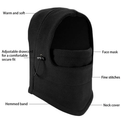 Thermal fleece face mask with full head, neck, and face coverage for winter protection